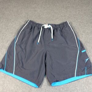 Speedo Mens Gray Blue Swim Trunks Board Shorts Mesh Lined Size Large 1557